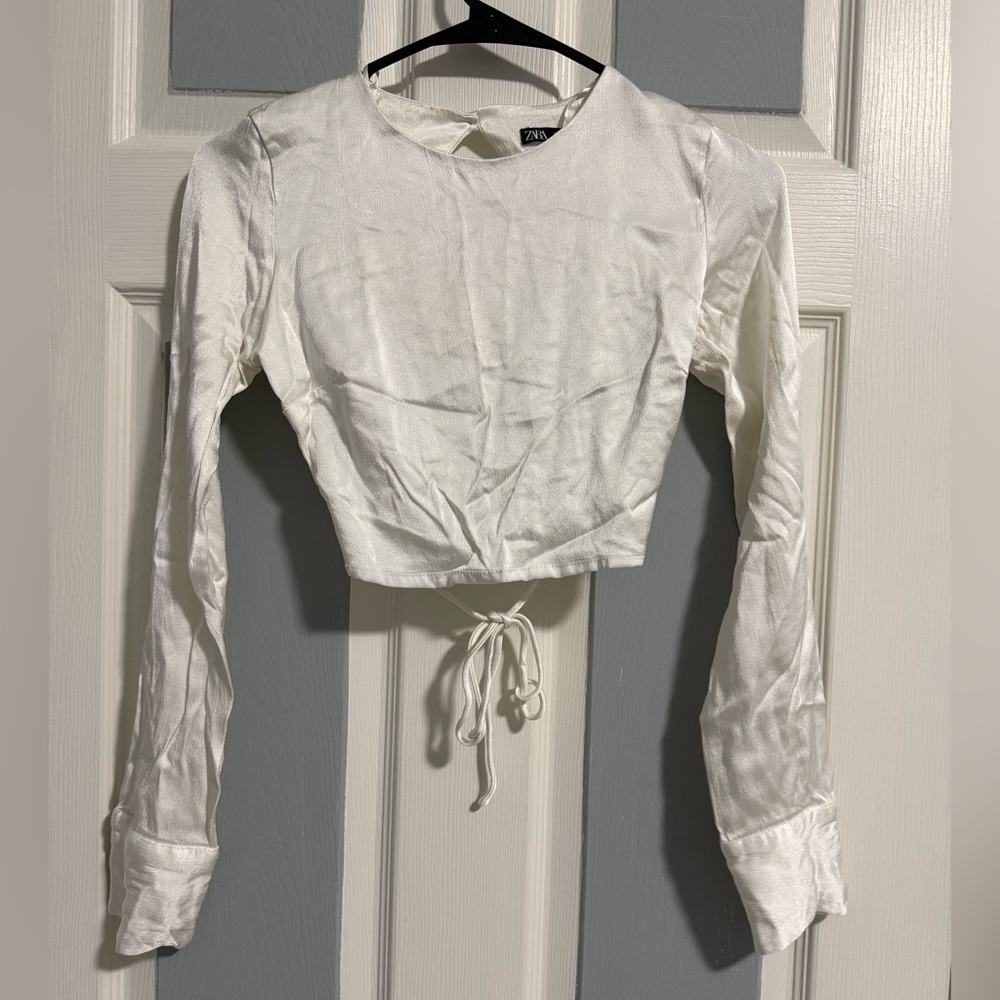 Zara White Long Sleeve Crop Top